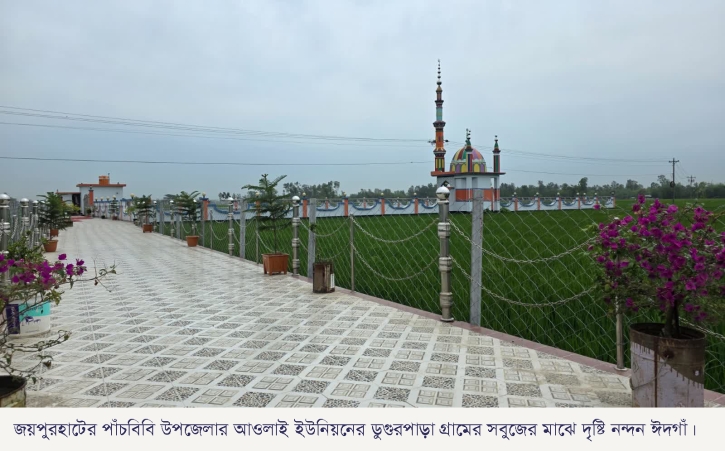 পাঁচবিবিতে সবুজের মাঝে দৃষ্টিনন্দন ঈদগাহ, নজর কাড়ছে পথচারীদের